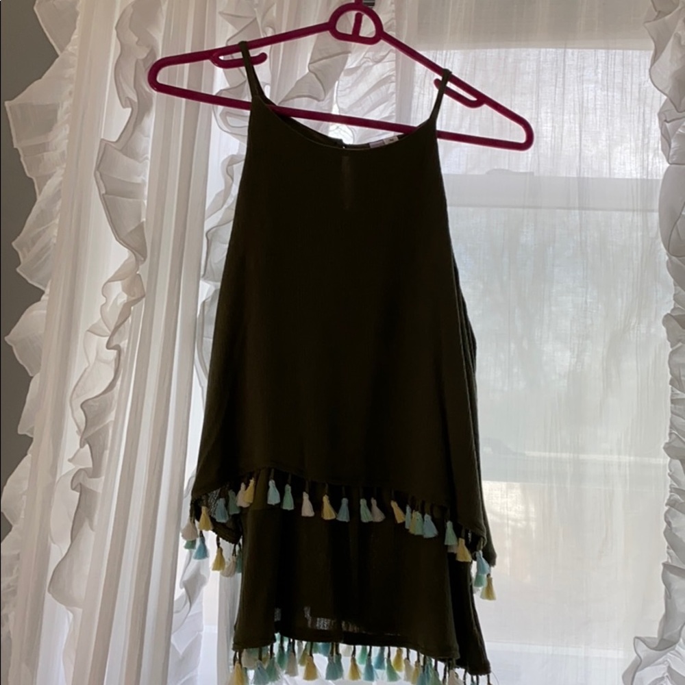 Green tank with tassels
